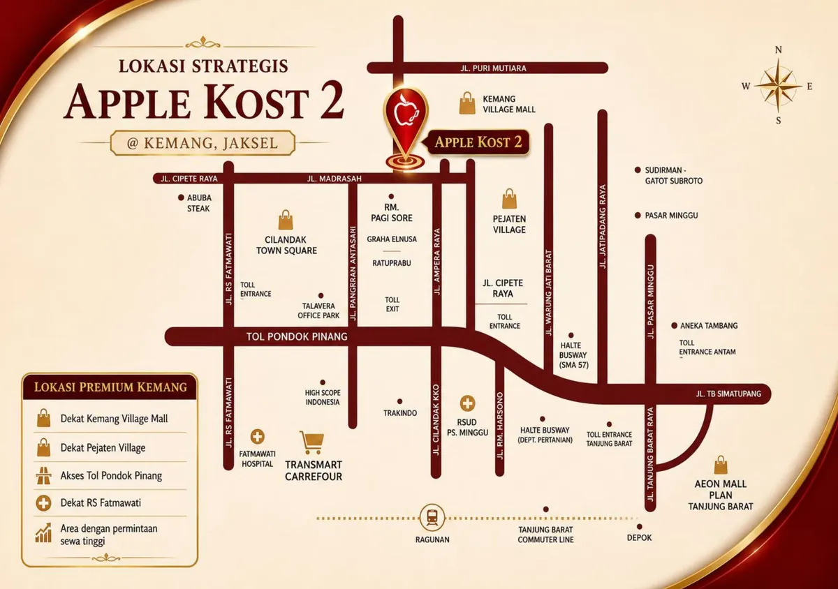 Peta lokasi Apple Kost 2 di Kemang, Jakarta Selatan