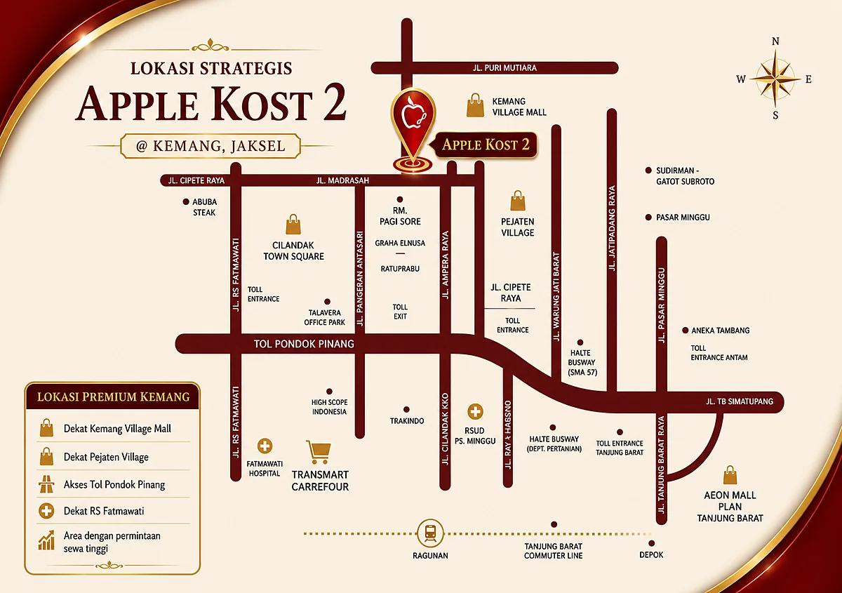 Peta lokasi Apple Kost 2 di Kemang, Jakarta Selatan